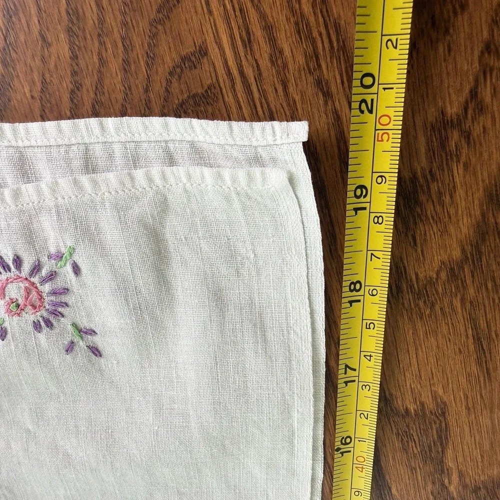 Vtg Embroidered Crochet Dresser Scarf Table Runner Flower Basket Thin Fabric EUC